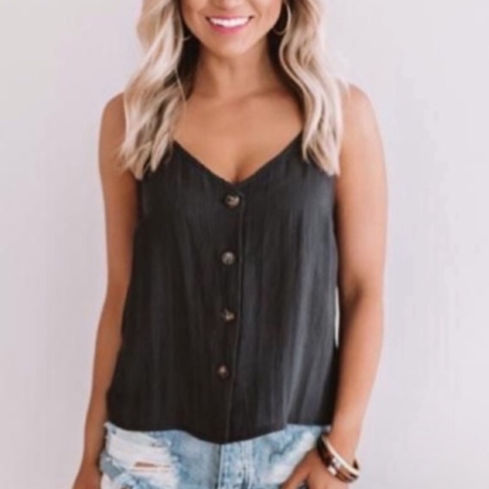 New Black Button Cami Top